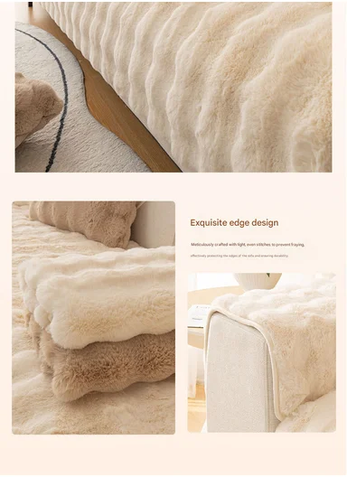 70x180cm 3-Seat Deluxe Faux Fur Bubble Design Sofa Cover - White