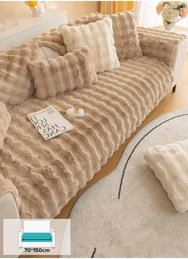 70x150cm 2-Seat Deluxe Faux Fur Bubble Design Sofa Cover - Light Brown