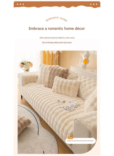 70x150cm 2-Seat Deluxe Faux Fur Bubble Design Sofa Cover - Light Brown