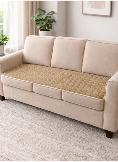 70x180cm 3-Seat Octagon Quilted Plush Non-Slip Sofa Cover - Dark Beige