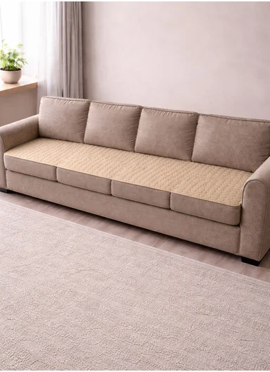 70x210cm 4-Seat Octagon Quilted Plush Non-Slip Sofa Cover - Light Brown