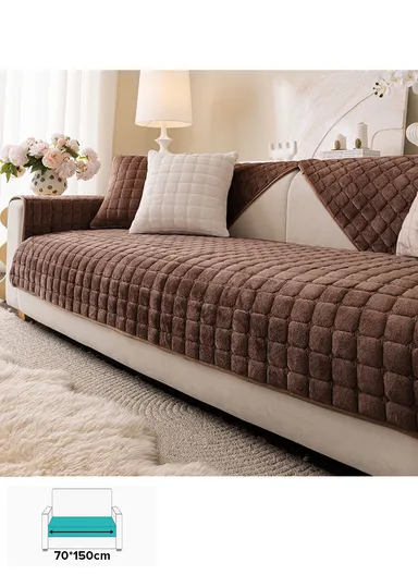 70x150cm 2-Seat Octagon Quilted Plush Non-Slip Sofa Cover - Brown