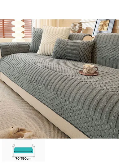 70x150cm 2-Seat Knitted Swirl Design Sofa Cover - Blue-Grey