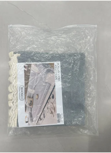 70x150cm 2-Seat Rustic Chenille Sofa Cover with Cream Braided Trim - Grey