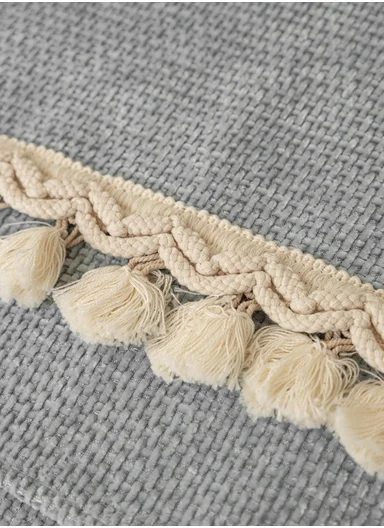 70x180cm 3-Seat Rustic Chenille Sofa Cover with Cream Braided Trim - Grey