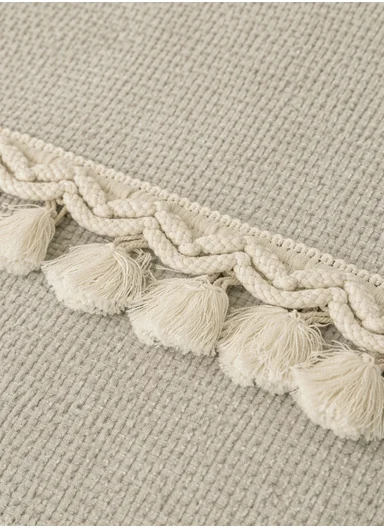 70x180cm 3-Seat Rustic Chenille Sofa Cover with Cream Braided Trim - Greige