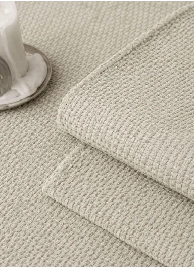 70x180cm 3-Seat Rustic Chenille Sofa Cover with Cream Braided Trim - Greige