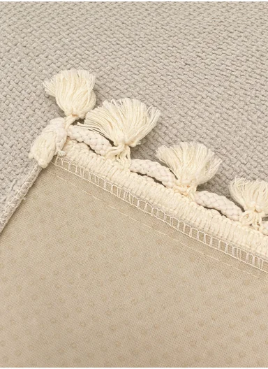 70x180cm 3-Seat Rustic Chenille Sofa Cover with Cream Braided Trim - Greige