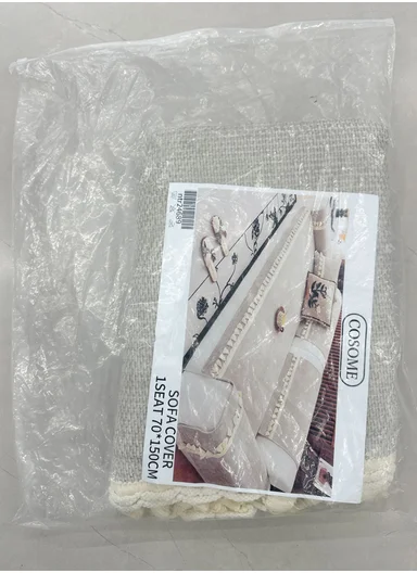 70x180cm 3-Seat Rustic Chenille Sofa Cover with Cream Braided Trim - Greige