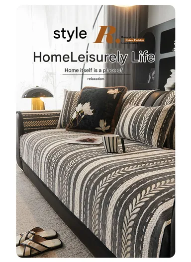 70x70cm 1-Seat Stripe Pattern Quilted Chenille Sofa Cover - Black &amp; White