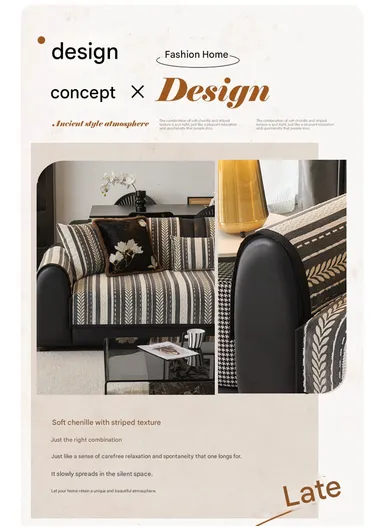 70x70cm 1-Seat Stripe Pattern Quilted Chenille Sofa Cover - Black &amp; White