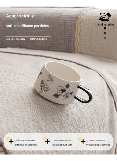 70x180cm 3-Seat Rustic Woven Sofa Cover with Braided Trim - Taupe