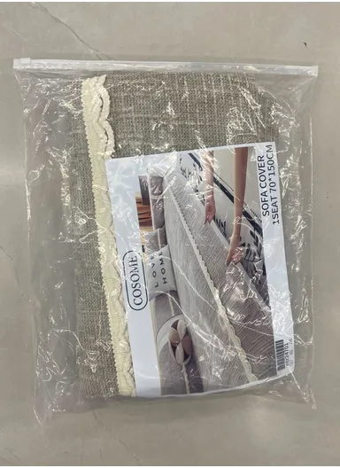 70x180cm 3-Seat Rustic Woven Sofa Cover with Braided Trim - Taupe