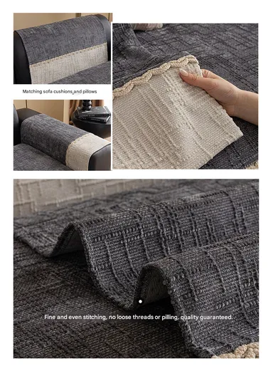70x210cm 4-Seat Rustic Woven Sofa Cover with Braided Trim - Taupe