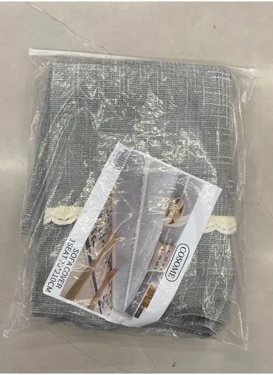 70x150cm 2-Seat Rustic Woven Sofa Cover with Braided Trim - Light Grey