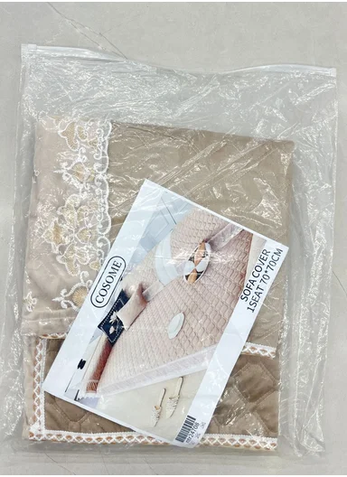 70x70cm 1-Seat Luxury Quilted Velvet Non-Slip Sofa/Couch Cover with Lace Trim - Beige