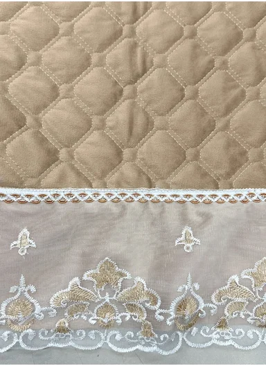 70x180cm 3-Seat Luxury Quilted Velvet Non-Slip Sofa/Couch Cover with Lace Trim - Beige