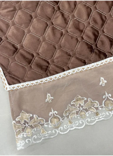 70x180cm 3-Seat Luxury Quilted Velvet Non-Slip Sofa/Couch Cover with Lace Trim - Brown