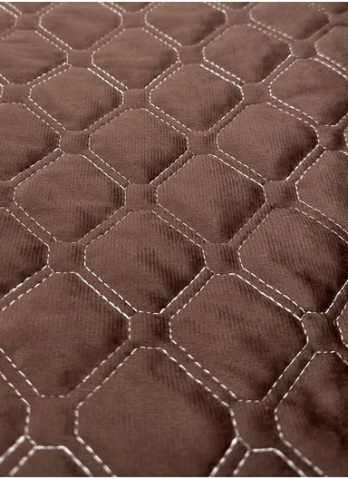 70x180cm 3-Seat Luxury Quilted Velvet Non-Slip Sofa/Couch Cover with Lace Trim - Brown