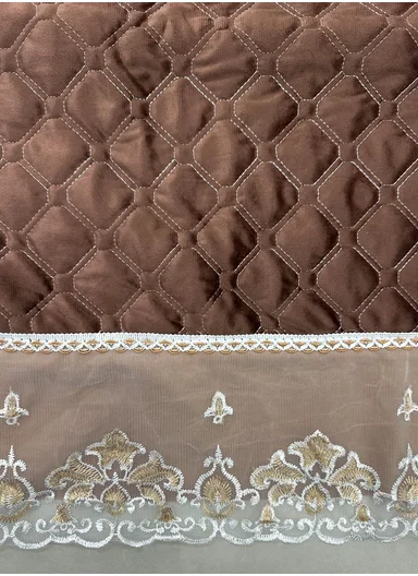 70x180cm 3-Seat Luxury Quilted Velvet Non-Slip Sofa/Couch Cover with Lace Trim - Brown