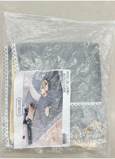 70x70cm 1-Seat Luxury Quilted Velvet Non-Slip Sofa/Couch Cover with Lace Trim - Grey-Blue