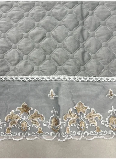 70x150cm 2-Seat Luxury Quilted Velvet Non-Slip Sofa/Couch Cover with Lace Trim - Grey-Blue