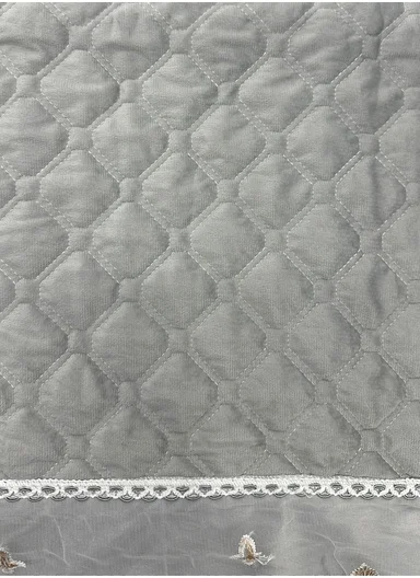 70x150cm 2-Seat Luxury Quilted Velvet Non-Slip Sofa/Couch Cover with Lace Trim - Grey-Blue