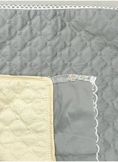 70x150cm 2-Seat Luxury Quilted Velvet Non-Slip Sofa/Couch Cover with Lace Trim - Grey-Blue