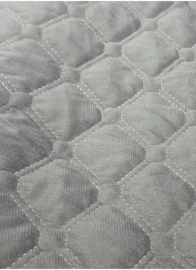 70x180cm 3-Seat Luxury Quilted Velvet Non-Slip Sofa/Couch Cover with Lace Trim - Grey-Blue