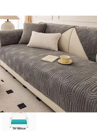 70x150cm 2-Seat Arch Quilted Plush Non-Slip Sofa Cover - Blue-Grey