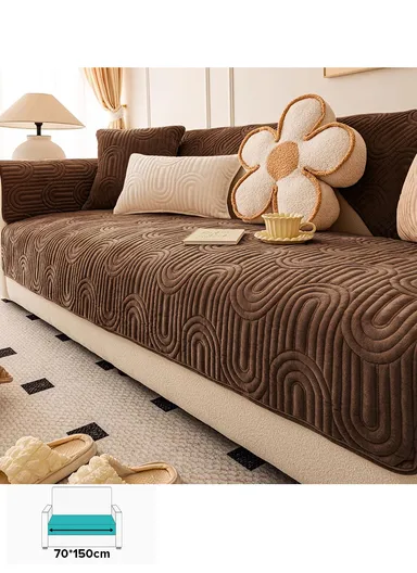 70x150cm 2-Seat Arch Quilted Plush Non-Slip Sofa Cover - Dark Brown