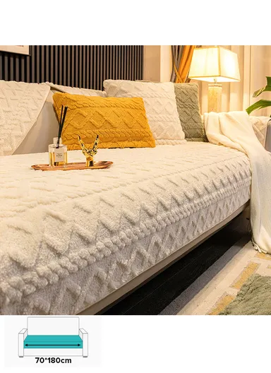 70x180cm 3-Seat Diamond Pattern Fluffy Sofa Cover - Off-White