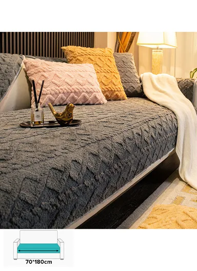 70x180cm 3-Seat Diamond Pattern Fluffy Sofa Cover - Blue-Grey