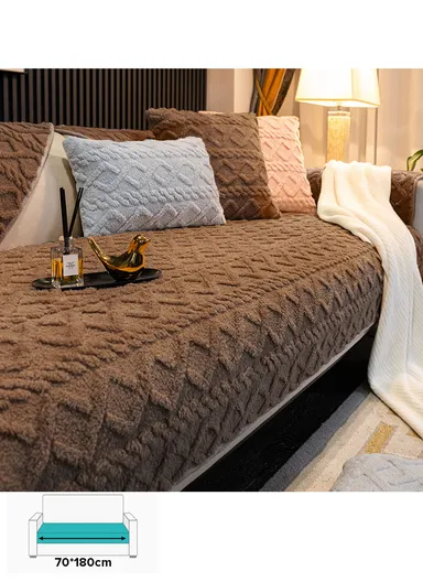70x180cm 3-Seat Diamond Pattern Fluffy Sofa Cover - Brown