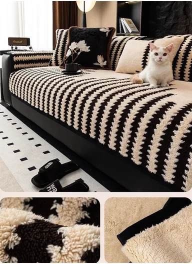 70x70cm 1-Seat Geometric Soft Fleece Sofa Cushion - Beige &amp; Black