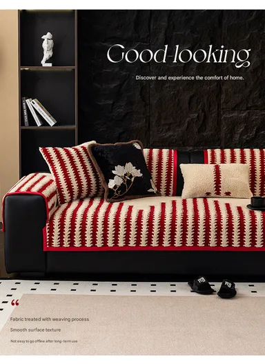 70x150cm 2-Seat Geometric Soft Fleece Sofa Cushion - Beige &amp; Black