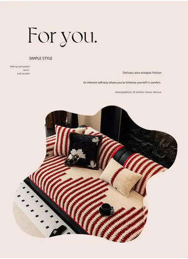 70x180cm 3-Seat Geometric Soft Fleece Sofa Cushion - Beige &amp; Black