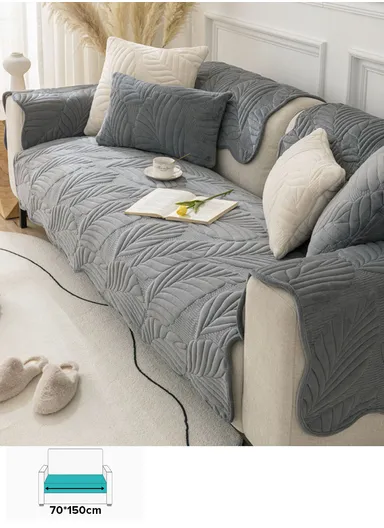 70x150cm 2-Seat Plush Leaf Design Sofa Cushion - Dark Grey