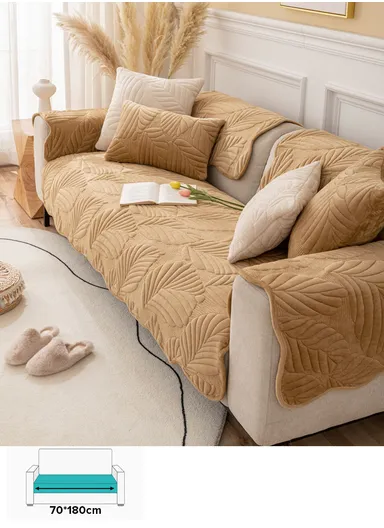 70x180cm 3-Seat Plush Leaf Design Sofa Cushion - Khaki