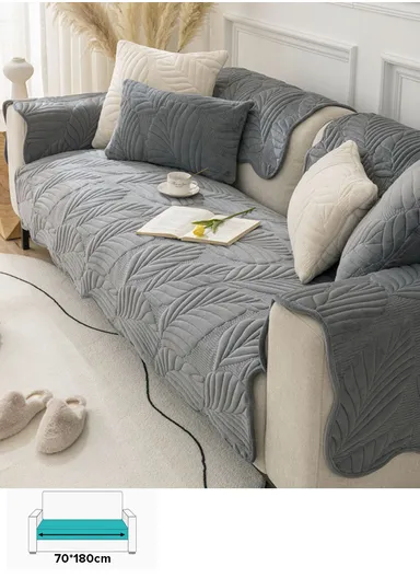 70x180cm 3-Seat Plush Leaf Design Sofa Cushion - Dark Grey