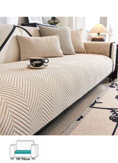 70x70cm 1-Seat Zigzag Pattern Velvety Sofa Cushion - Khaki