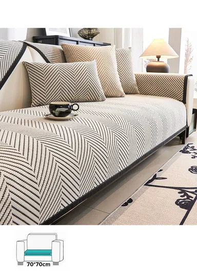 70x70cm 1-Seat Zigzag Pattern Velvety Sofa Cushion - Black