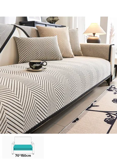 70x150cm 2-Seat Zigzag Pattern Velvety Sofa Cushion - Black