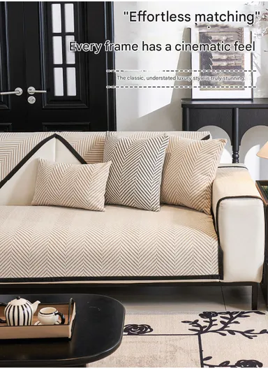 70x180cm 3-Seat Zigzag Pattern Velvety Sofa Cushion - Black