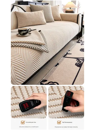 70x180cm 3-Seat Zigzag Pattern Velvety Sofa Cushion - Black