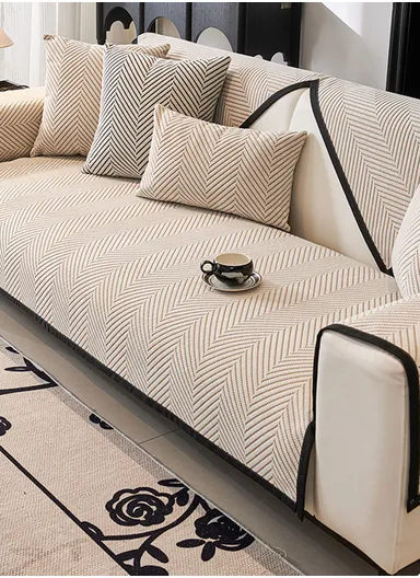 70x180cm 3-Seat Zigzag Pattern Velvety Sofa Cushion - Black