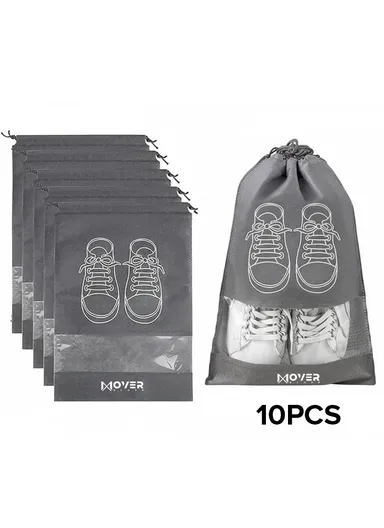 10 PCS Shoes Bags, Waterproof, Dustproof Portable Travel Bags with Drawstring &amp; Clear Lock, Ideal for Travel &amp; Daily Use (L44 x W32)cm - Grey