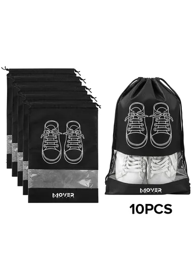 10 PCS Shoes Bags, Waterproof, Dustproof Portable Travel Bags with Drawstring &amp; Clear Lock, Ideal for Travel &amp; Daily Use (L44 x W32)cm - Black