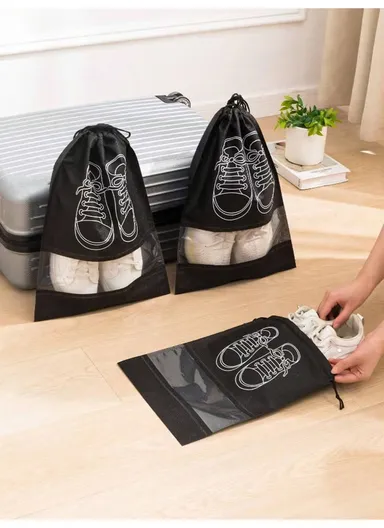 10 PCS Shoes Bags, Waterproof, Dustproof Portable Travel Bags with Drawstring &amp; Clear Lock, Ideal for Travel &amp; Daily Use (L44 x W32)cm - Black