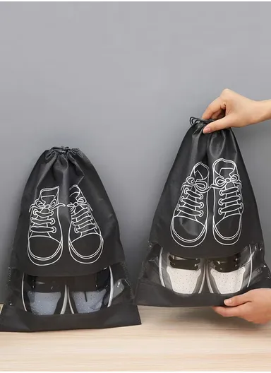 10 PCS Shoes Bags, Waterproof, Dustproof Portable Travel Bags with Drawstring &amp; Clear Lock, Ideal for Travel &amp; Daily Use (L44 x W32)cm - Black